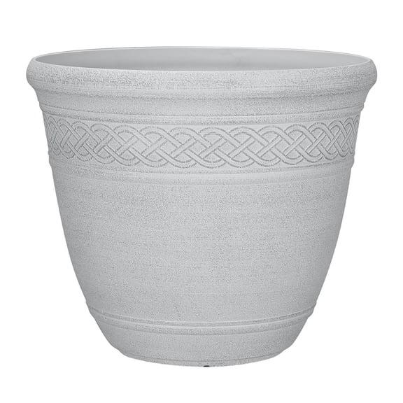 L&G Solutions 7028313 14 x 16 in. Polyresin Stone Planter, White