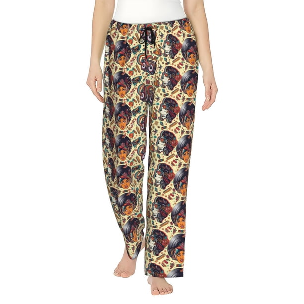 Fotbe Fashion Hippie Girl Pantalones de Pijama para Mujer, Pantalones de Dormir, Pantalones Pj con Cordón y Bolsillos-XX-Large