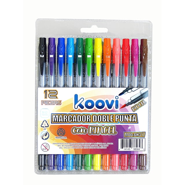 Marcadores Doble Punta CON Pincel 12 Piezas KOOVI