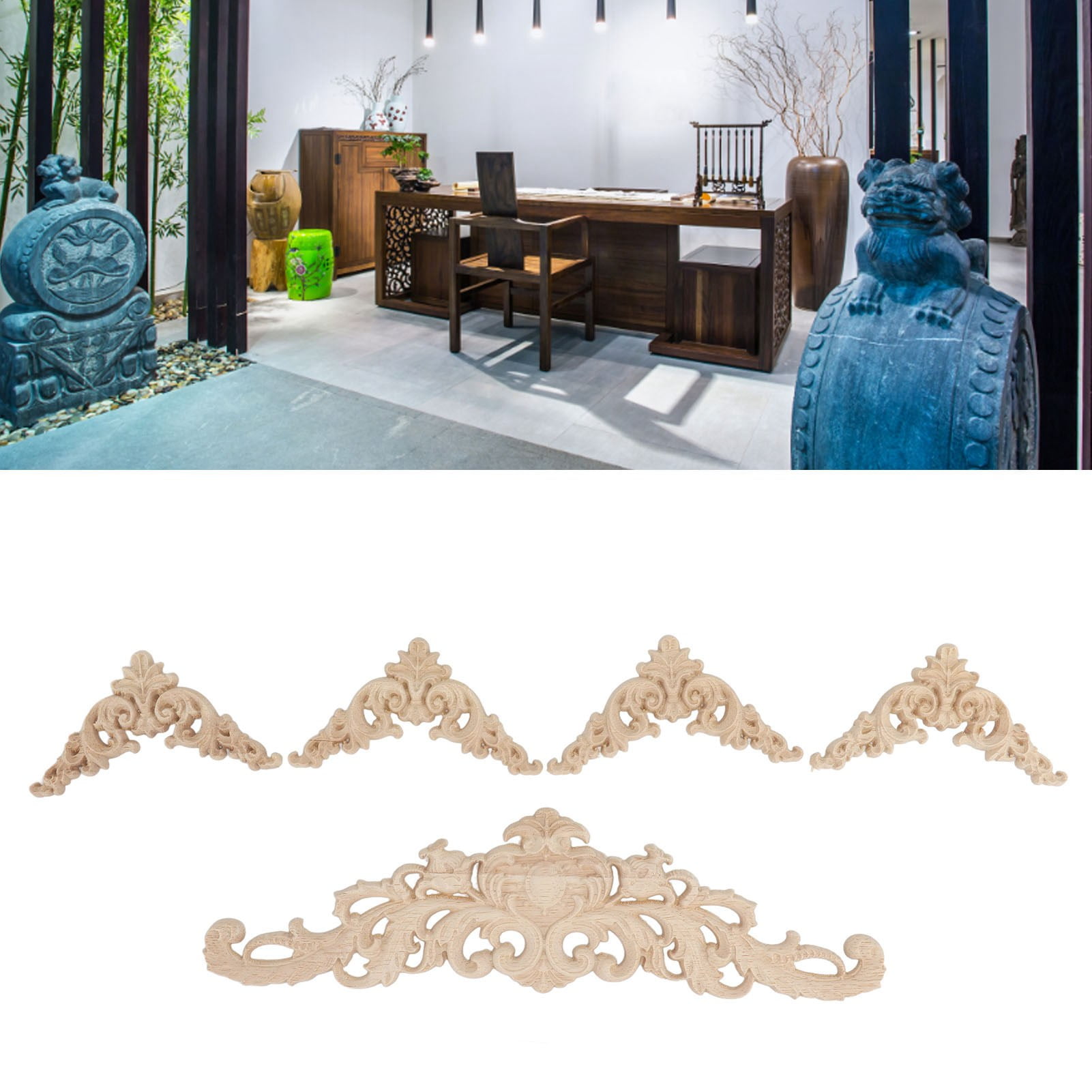Lot de 20 appliques en bois sculpté non peintes pour coin de fenêtre de