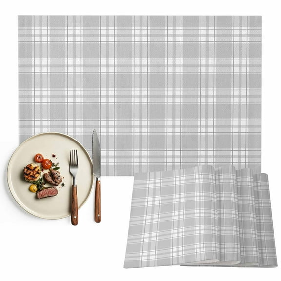 Placemats Set of 4, Grey Buffalo Plaid Place Mats Classic Checked Tablemats Washable Placemat Table Decoration for Kitchen Table Dinner Party Home Decor Indoor Outdoor 13x19 Inch
