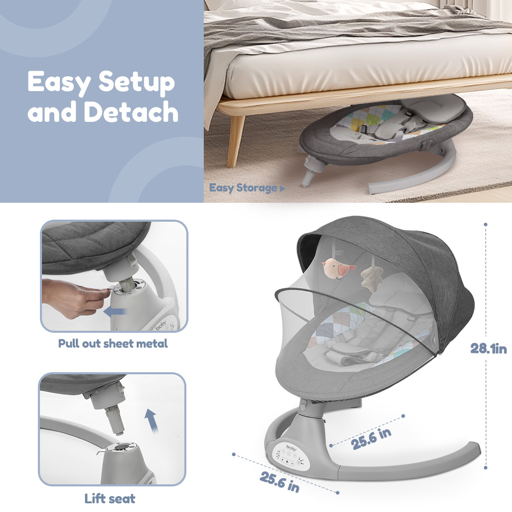 Caveen Electric Baby Swing with Remote Control, Grey photo 3