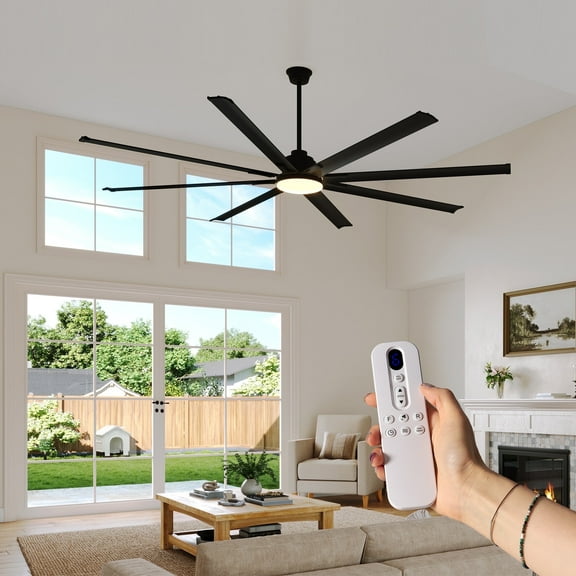 Jocisland 96 Inch Ceiling Fan with Light, 8-Blade Large Ceiling Fan with Remote, 6-Speed Reversible DC Motor, Indoor Outdoor Use, Dimmable 3-Color LED for Living Room, Working Room, Terrace