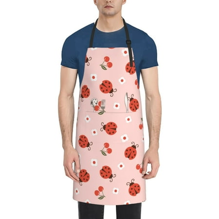 

Qekee Ladybug With Flower Print Waterproof Apron with Pockets Adjustable Cooking Aprons Kitchen Bib for Baking Household Cleaning