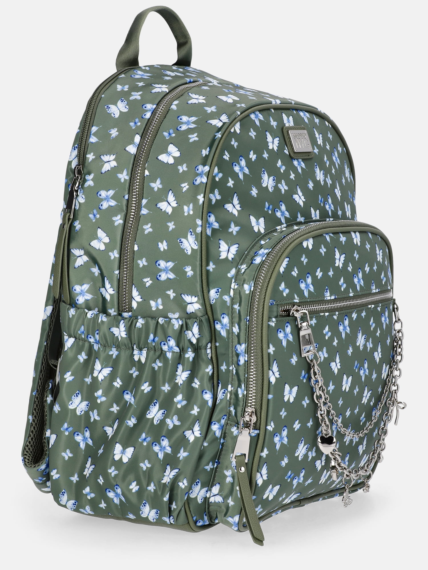 MNYC Women's Chain Pocket Dome Backpack Green Butterfly