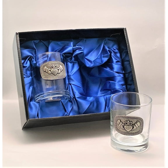 Mullingar Pewter Claddagh Whiskey Glass Gift Set of 2