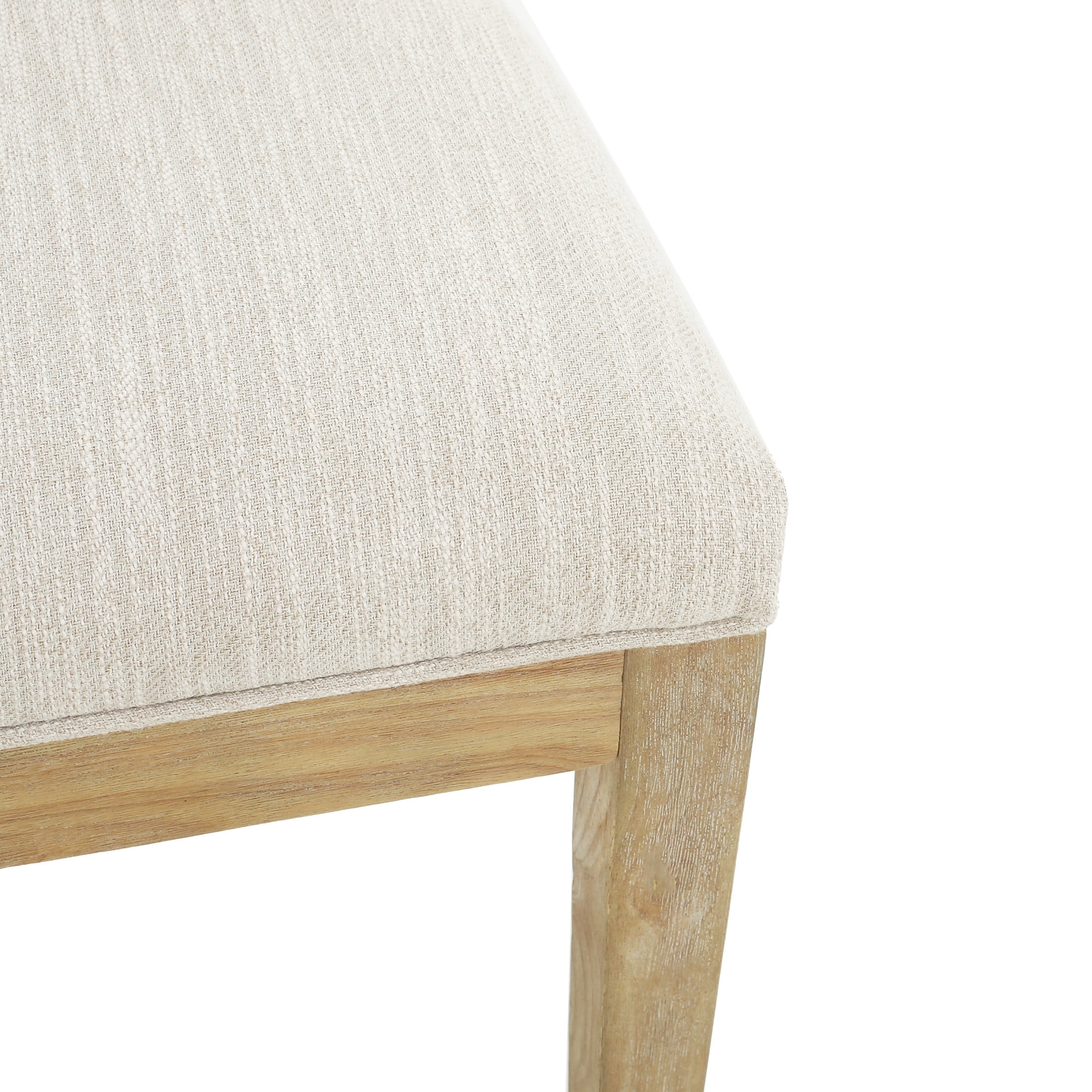 Farmhouse Fabric Upholstered Dining Chairs, Durable Rubberwood Frame, Natural+Beige, Set of 2