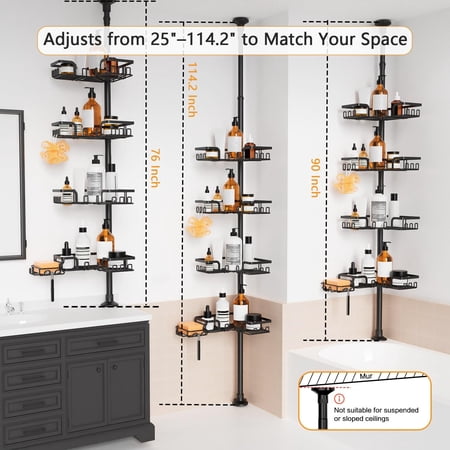 Shower Caddy Tension Pole – 4-Tier Adjustable Corner Bathroom Organizer with Hooks Shower Caddy Tension Pole – 4-Tier Adjustable Corner Bathroom Organizer with Hooks