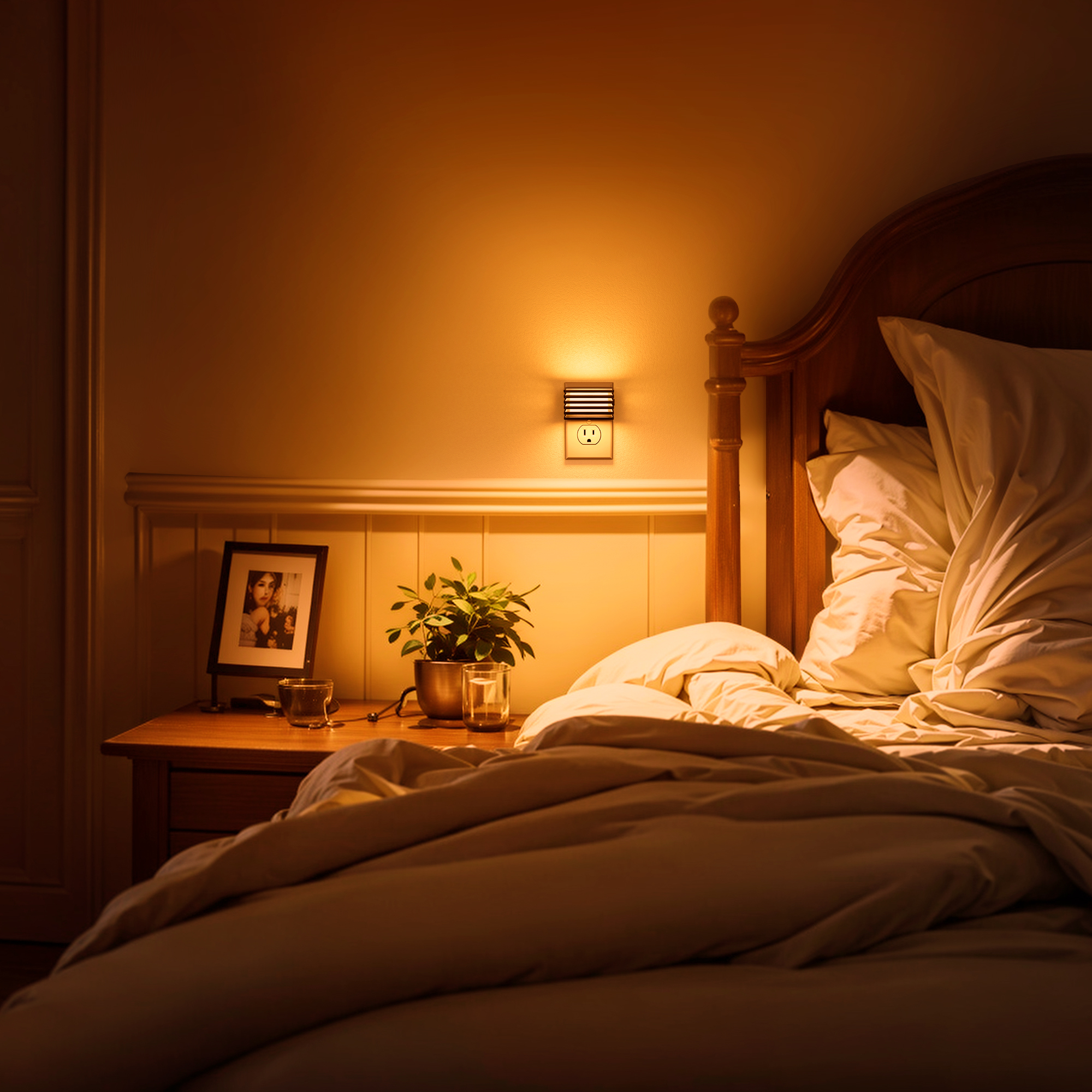1W Plug-in Integrated LED Night Light with Dusk-to-Dawn Sensor, Up & Down Glow, Amber Warm White 2000K Dimmable , Black, 2-Pack