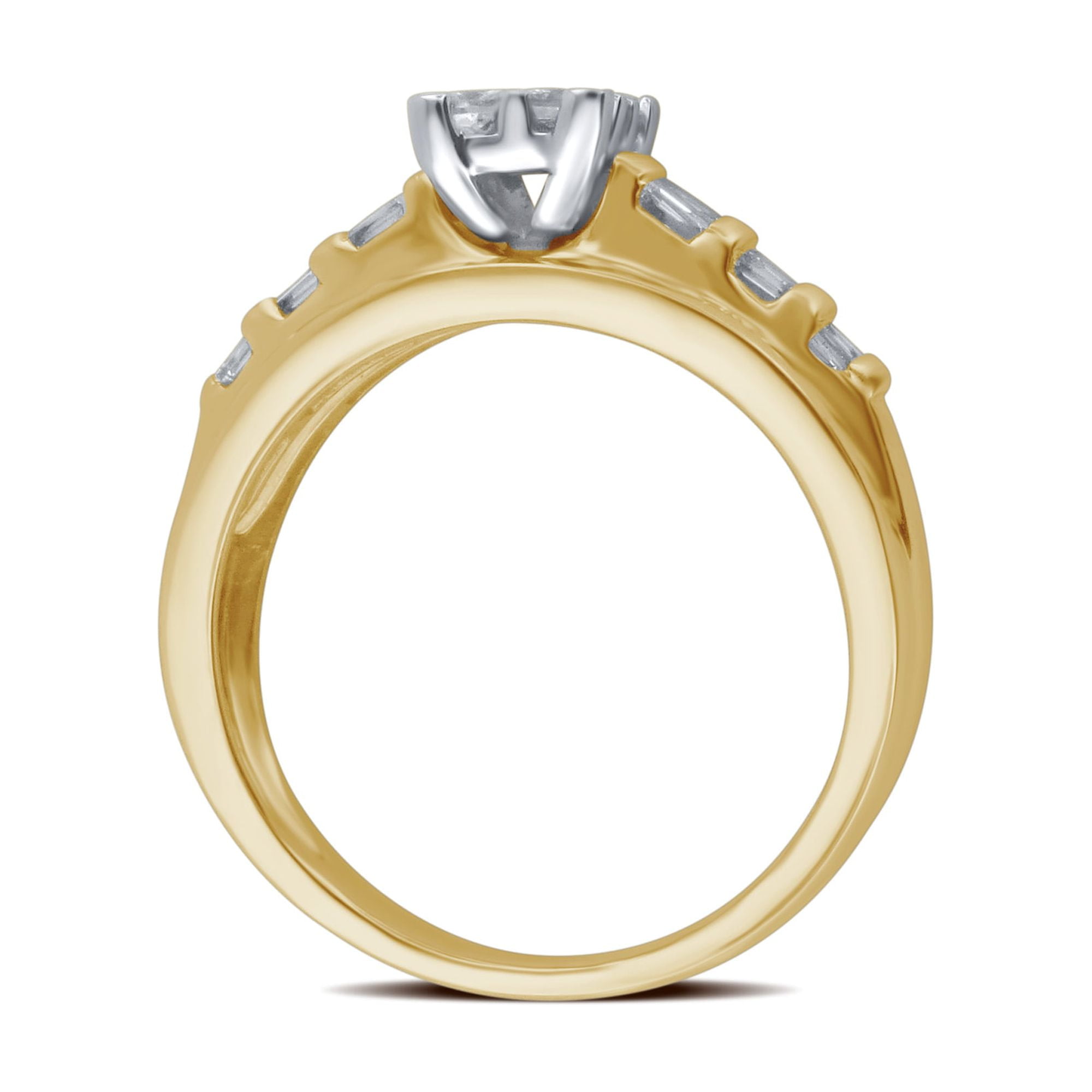 1 1/2 CTTW Diamond Cluster 10K Yellow Gold Engagement Ring. (I-J/I2-I3)