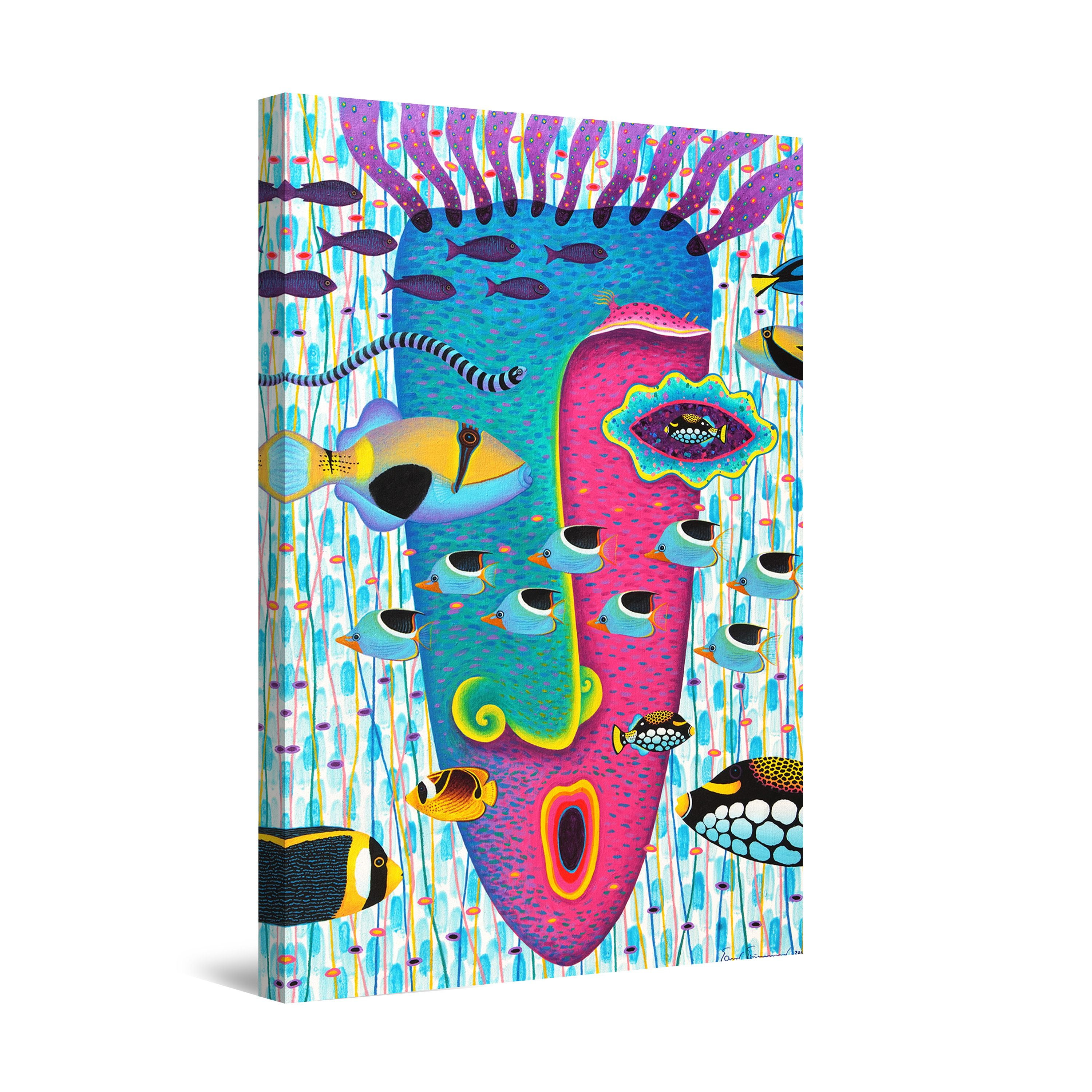 Startonight Canvas Wall Art Colored Fish, Framed Wall Decor 32" x 48"