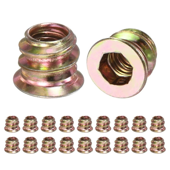 20-Pack Threaded Inserts for Wood, M5x8mm Hex Drive Threaded Insert Nuts for Wood Furniture [Gold Tone]