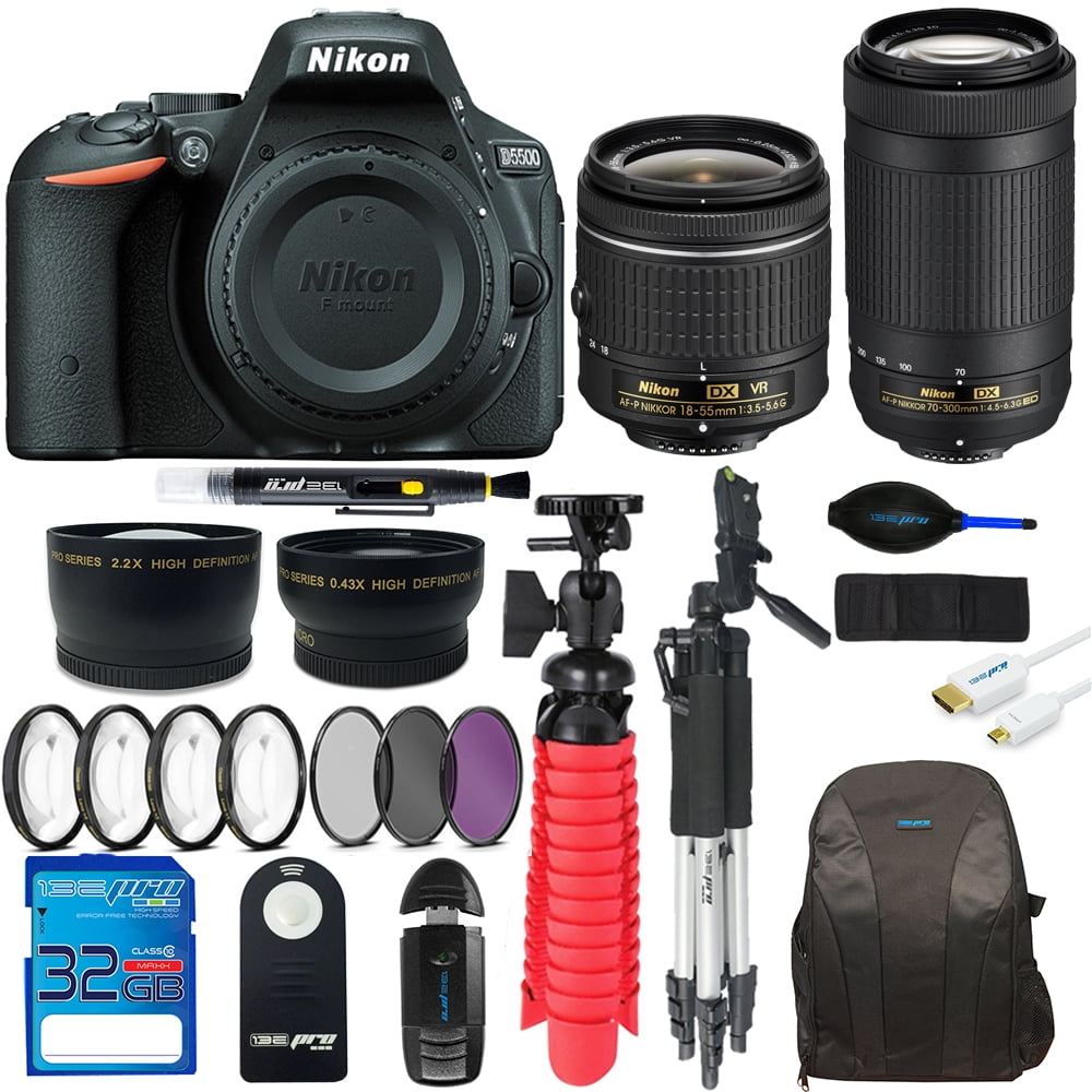Nikon D5500 Dslr Camera With Nikon Af P Dx Nikkor 18 55mm F 3 5 5 6g Vr Lens Nikon Af P Dx Nikkor 70 300mm F 4 5 6 3g Ed Lens Pixi Advanced Bundle Kit Walmart Com Walmart Com