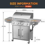 SKOK 4 Burner Gas Grill with Side Burner, 58000 BTU &393 sq.in Cooking Surface, Outdoor Propane Barbecue Grill for Patio & Backyard