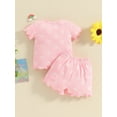 thumbnail image 3 of Biezeib Baby Girl Summer Outfits Short Sleeve Lettuce Trim Floral Tops + Shorts Set Infant Clothes, 3 of 6