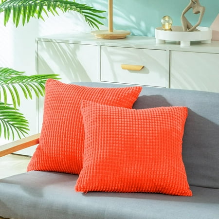 

Pack of 2 Comfy Throw Pillow Covers Cases for Couch Sofa Bed Decoration Comfortable Supersoft Corduroy Corn Striped Both Sides 16x16 Inches Living Coral