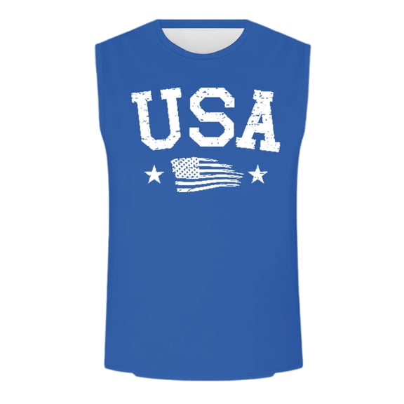 Mens Tank Top Crewneck Sleeveless Graphic T Shirts Summer Casual Loose Athletic Beach Muscle Lightweight Vest Blue L