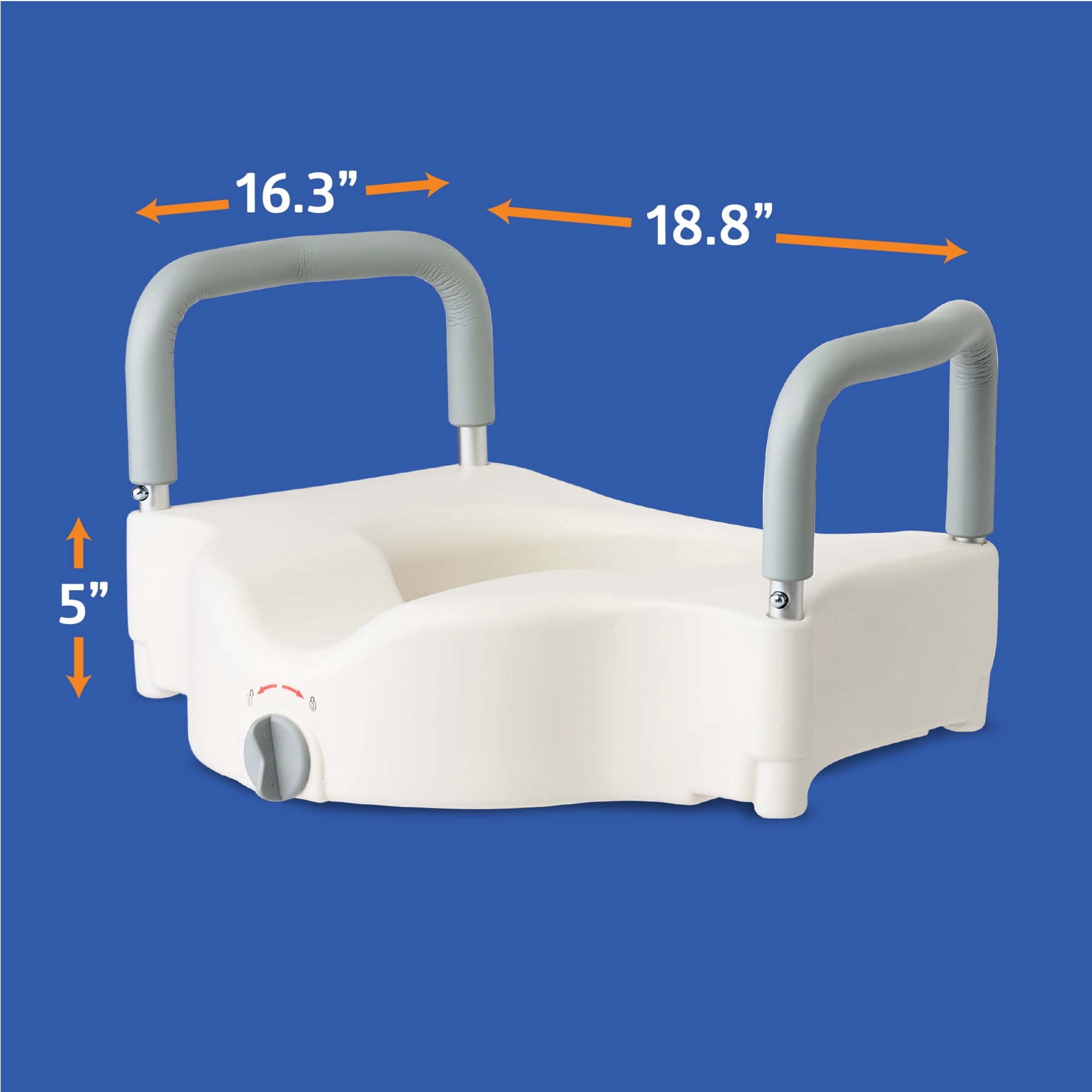 Medline 5 in Standard Raised Toilet Seat, with Lock and Padded Arms, White