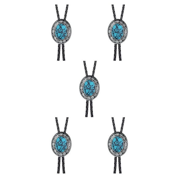 Wisewang Bolo Tie for Men Women Western Handmade Suit Ties Pendant Necklace Clothing Neckties Party Ornaments Holiday Gift Dark Turquoise 5Set