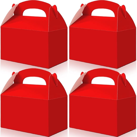 Bgtecho 24 Pack Gable Treat Boxes, 6.2 x 3.6 x 3.4 Inch Red Paper Gift Boxes, Party Favor Gable Box With Handle, Goodie Candy Box for Snacks Cookie Candy Birthday Wedding Party Supplies