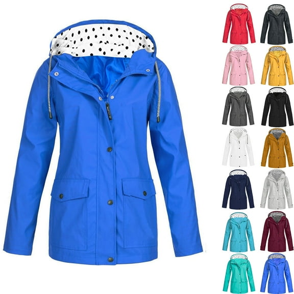 Plus Size Windproof Jackets for Women Fashion Solid Color Outdoor Plus Size Hooded Raincoat Windproof