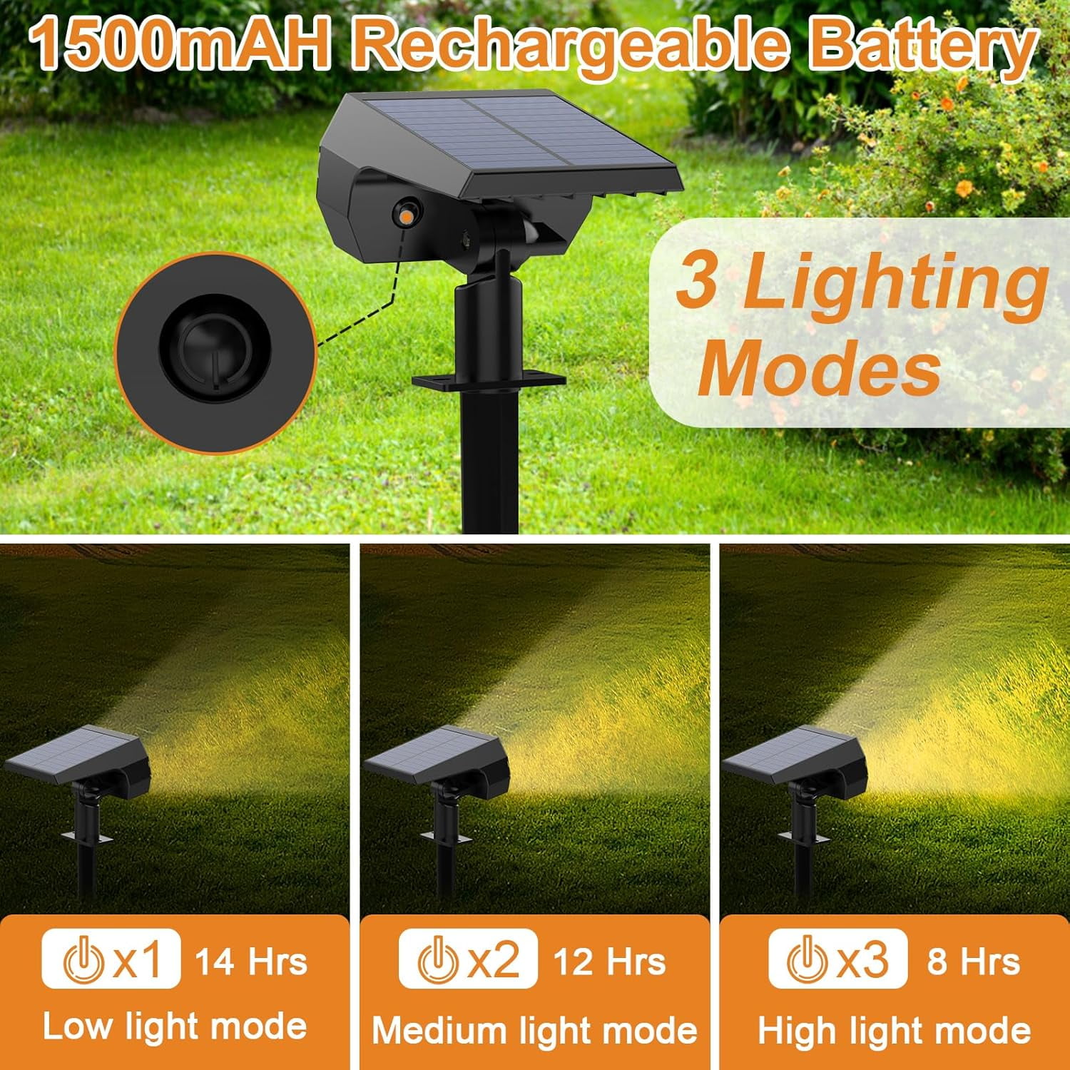 Solar Spot Lights Outdoor, [10 Pack/52 LED/3 Modes] Solar Landscape Spotlights, Solar Powered Security Lights, IP68 Waterproof Wall Lights for Outsides Walkway Yard Garden Driveway(Warm White)