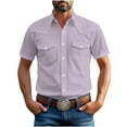 thumbnail image 2 of COSFO Short Sleeve Mens Button Down Shirt Casual Cotton Linen Pink Tops Work with Pocket Collared Regular Fit Shirt, 2 of 6