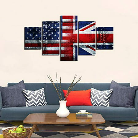 Patriotic Concept Wall Art Usa British Flag Painting Stars And Stripes Canvas 5 Panel American Uk - American Fall Home Decor Uk