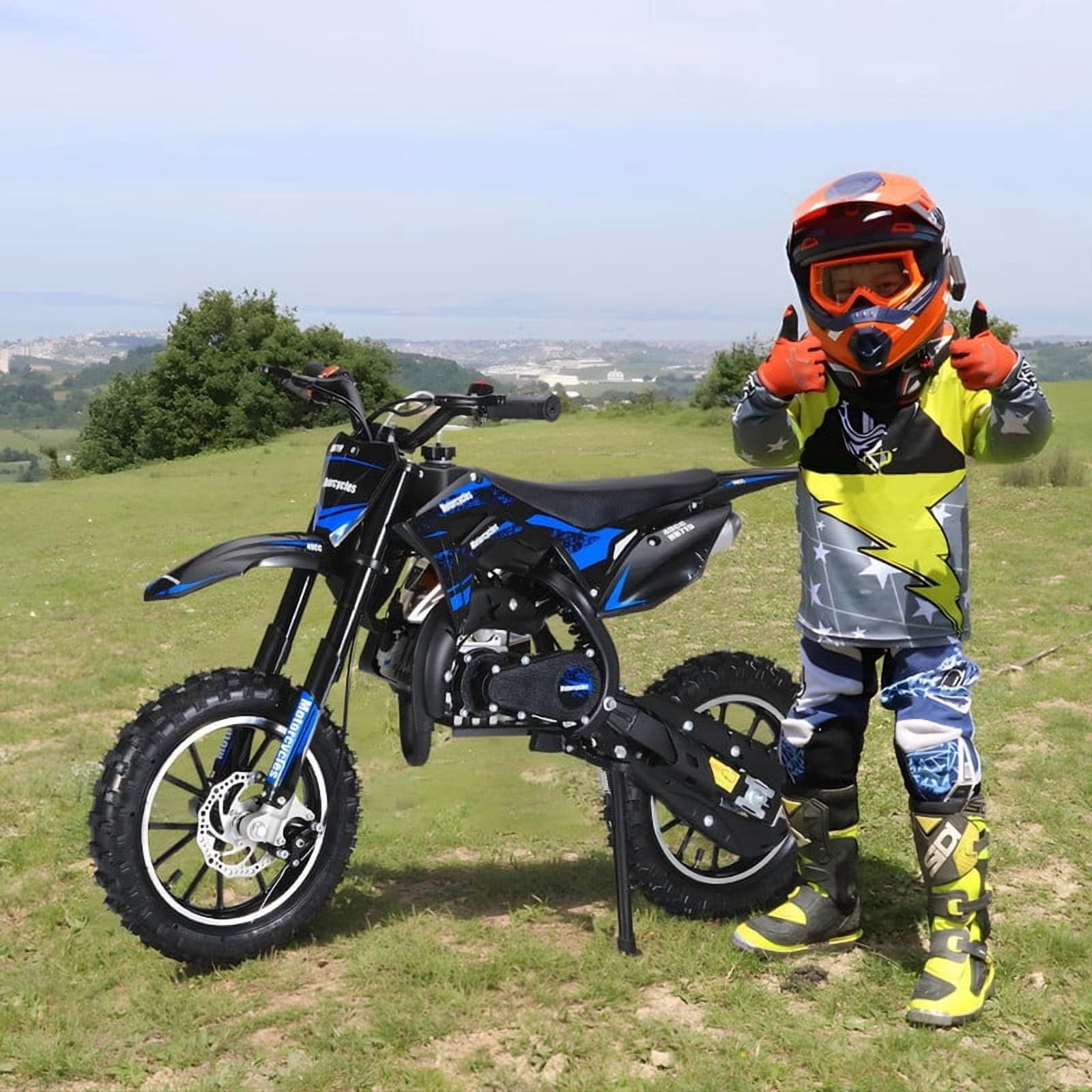 49cc 2-Stroke Kids Dirt Bike, Dirt Bike for Kids 8-14, Gas Power Pocket Rocket Bike with 10" Wheel & Front Rear Disc Brakes, Off Road Mini Motorcycle Max Speed 40KM/H