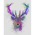 thumbnail image 2 of Fab Funky 12x14 White Modern Wood Framed Museum Art Print Titled - Deer Head 1 Rainbow Splash Pink and Purple, 2 of 4