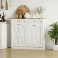 thumbnail image 4 of Yeshouse Armario de madera con doble puerta basculante para basura, almacenamiento oculto para contenedores con 2 cajones para cocina o lavadero, 4 of 8