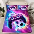 thumbnail image 2 of Manfei Gamepad Game Lovers Twin Sheet Sets,Geometric Honeycomb Hexagon Twin Fitted Sheet,Purple Black Flat Sheet For Boys Kids,Ultra Soft Home Decor,3-Piece, 2 of 7