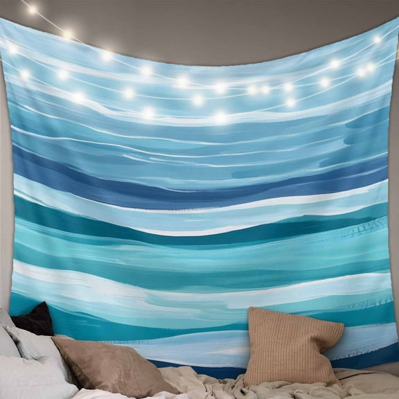 Ocean Beach Tapestry for Bedroom Wall Hanging Tapestry, Modern Blue Coastal Wave Oil Painting Art Ceiling Backdrop Tapestries Poster Blanket Wall Decor for Teens Room Living Room Dorm 51" x 59"