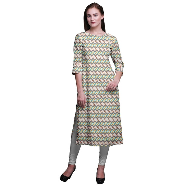 Bimba Robe Kurti Longue Imprimée Tunique Droite Manches 3/4 Robes pour Femmes Haut