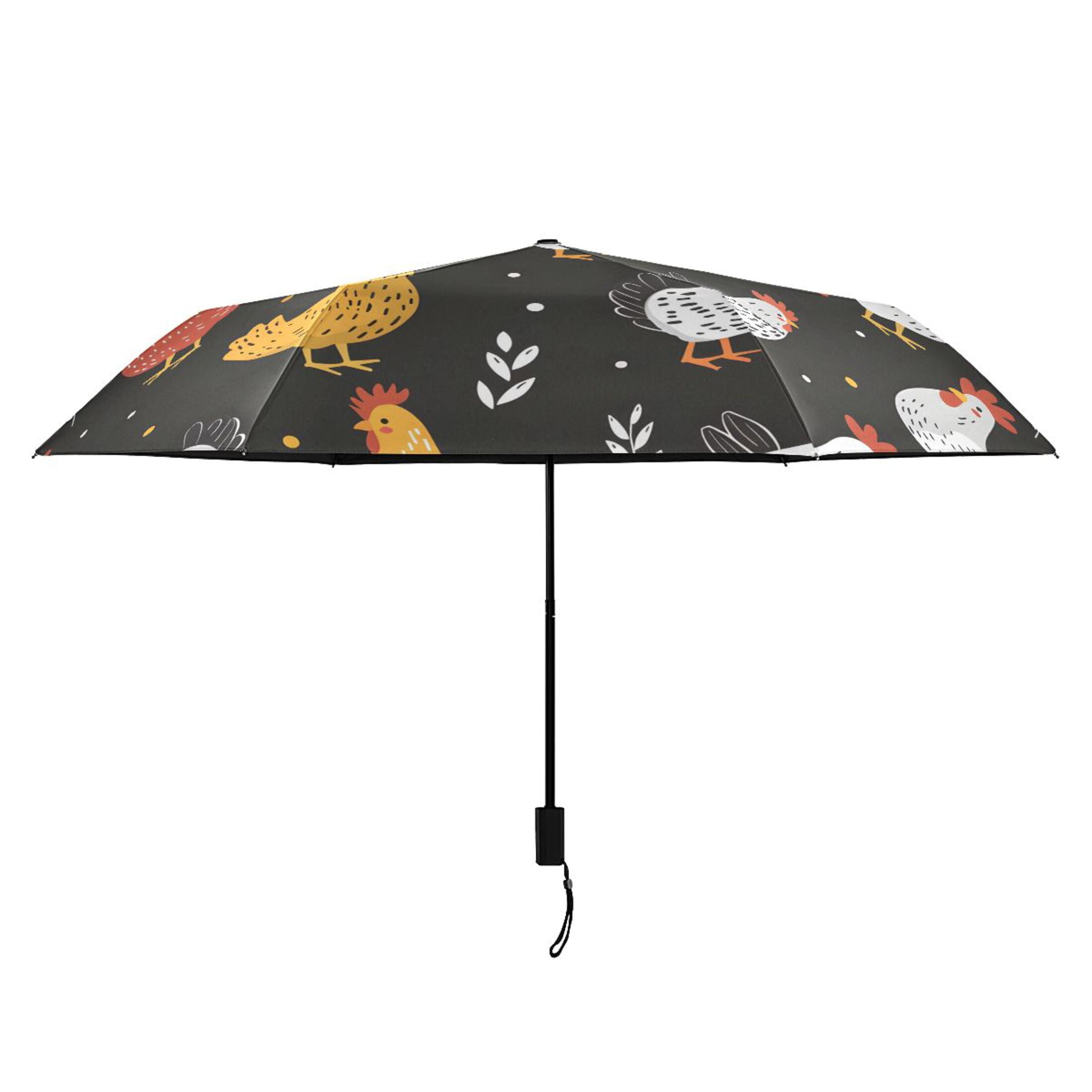 Cartoon Chicken and Leaf Compact Sun Umbrella Windproof Travel Umbrellas for Rain Strong Portable UV Protection