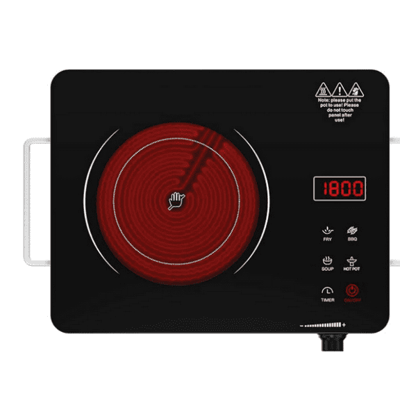 Portable Electric Cooktop 110V, 1800W Electric Stove Infrared Hot Plate with Knob Control, Single Burner Countertop Burner with Handle, 4-Hours Timing Setting, Compatible for All Cookwares