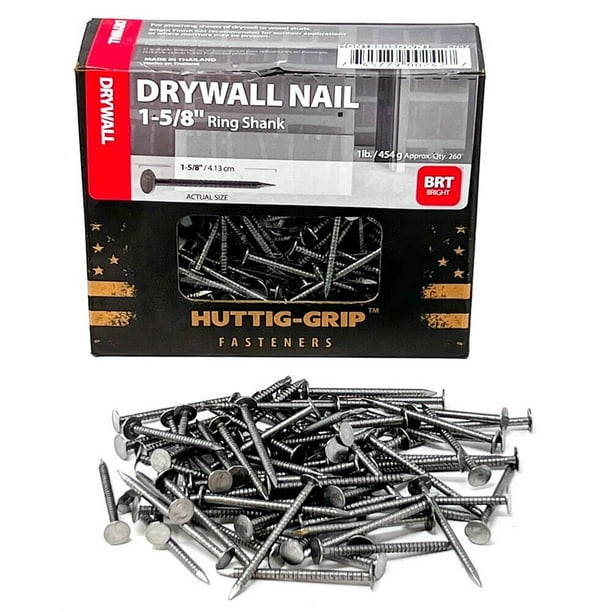 HuttigGrip 15/8" Ring Shank Drywall Nails for Drywall Applications to Wood Studs