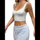 thumbnail image 3 of Camiseta Básica Sin Mangas para Mujer, Cuello en U, Ropa Informal de Verano. Gris L, 3 of 8