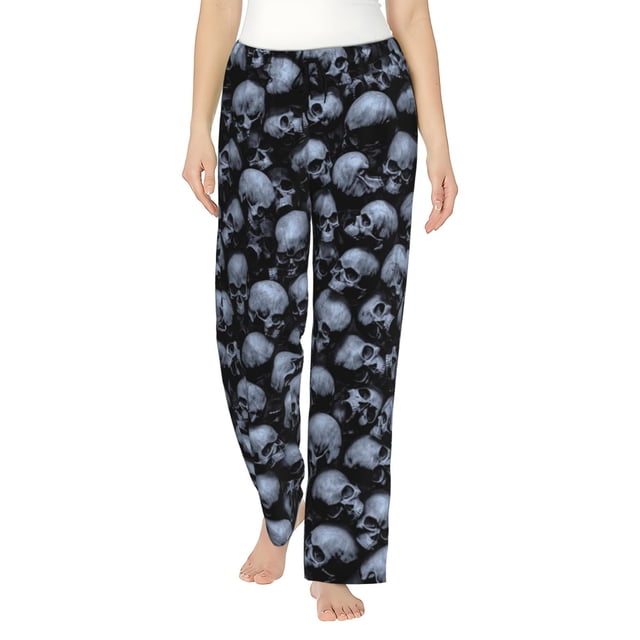 Fotbe Gothic Skull Pantalones de Pijama para Mujer, Pantalones de Dormir, Pantalones Pj con Cordón y Bolsillos-3X-Large