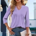 thumbnail image 3 of Diufon Womens 3/4 Sleeve Tops Business Casual Blouses V Neck Pleated Shirts Solid Color Dressy Tunic Tops, 3 of 7