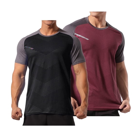 Youthup Men's Crew Neck Color-Block Quick Dry Athletic Short Sleeve T-Shirts 2-Pack, Stretch Breathable Moisture-Wicking