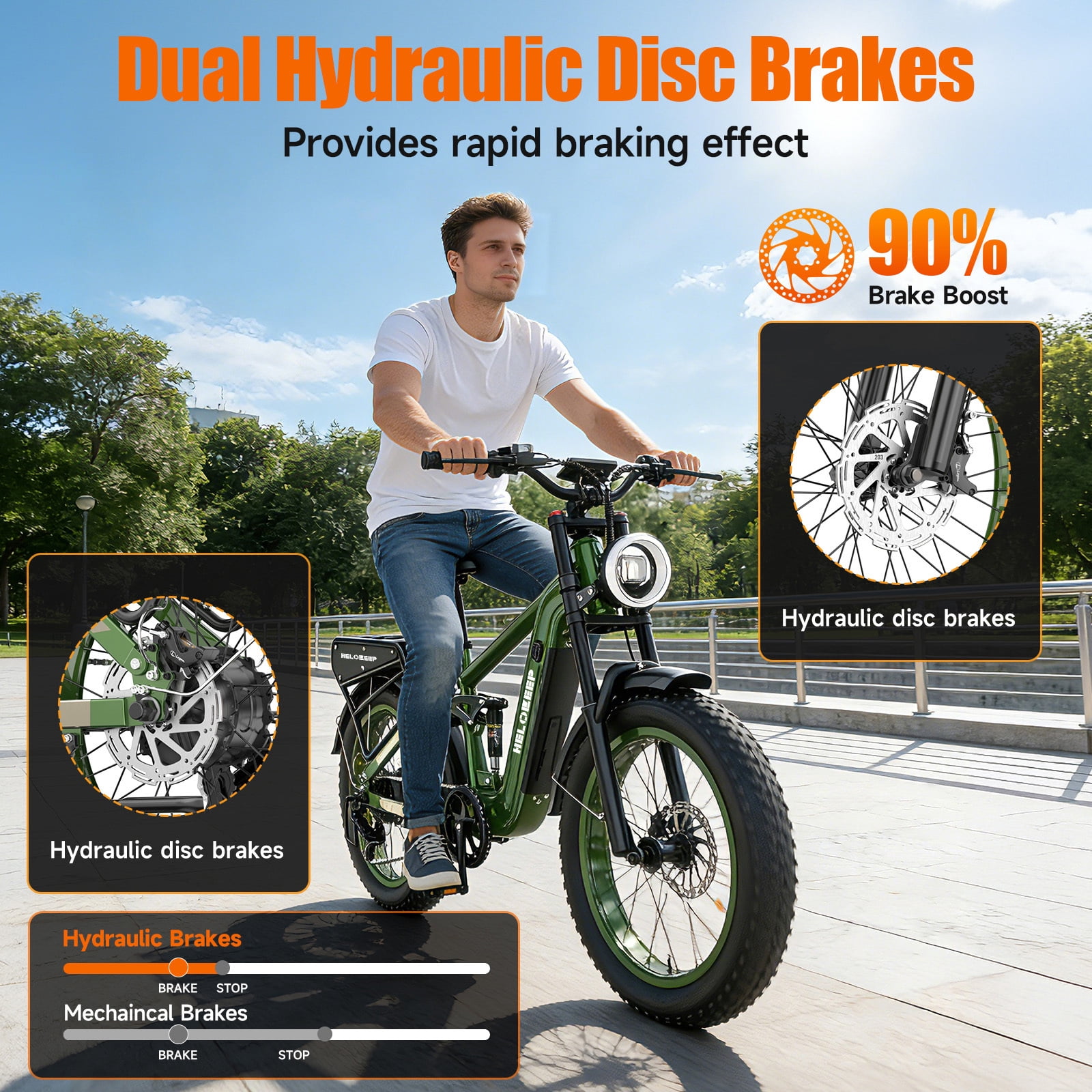 Helokeep 26" Green Fat Tire High Performance Cargo Electric Bike for Men, 4000W Peak 2000W, 40MPH, 48V 25Ah UL2849 Off-Road Ebike