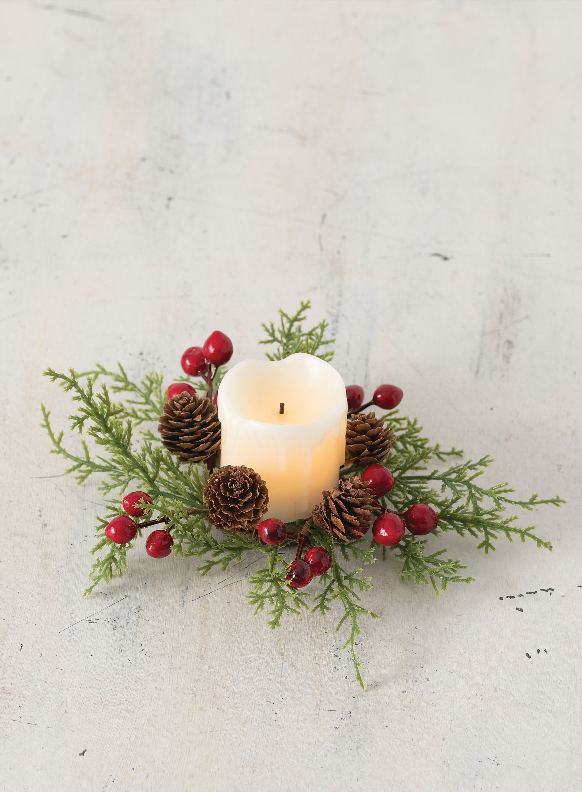 Sullivans Artificial Cedar, Berry, and Pine Cone Wreath 8"H Green