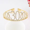thumbnail image 1 of 1pc Girl's Birthday Tiara Crystal Rhinestone Birthday Tiara Queen Crowns Headband With Hair Combs Clip For 30th，Gold, 1 of 4