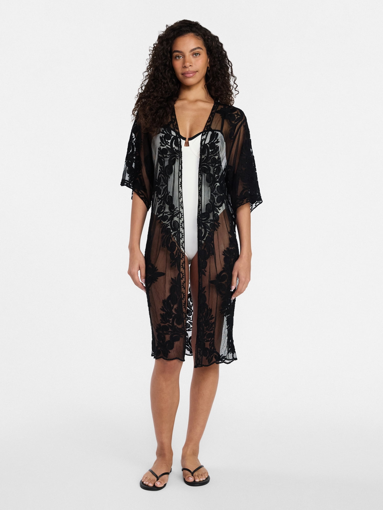 Time and Tru Women's Lace Coverup, Sizes L/XL, Black Soot