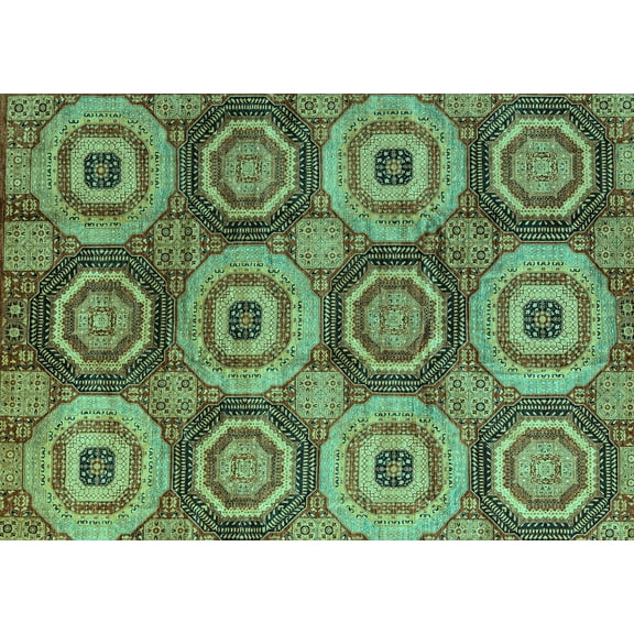 Ahgly Company Machine Washable Indoor Rectangle Oriental Turquoise Blue Modern Area Rugs, 5' x 7'