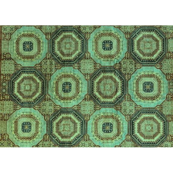 Ahgly Company Indoor Rectangle Oriental Turquoise Blue Modern Area Rugs, 7' x 9'