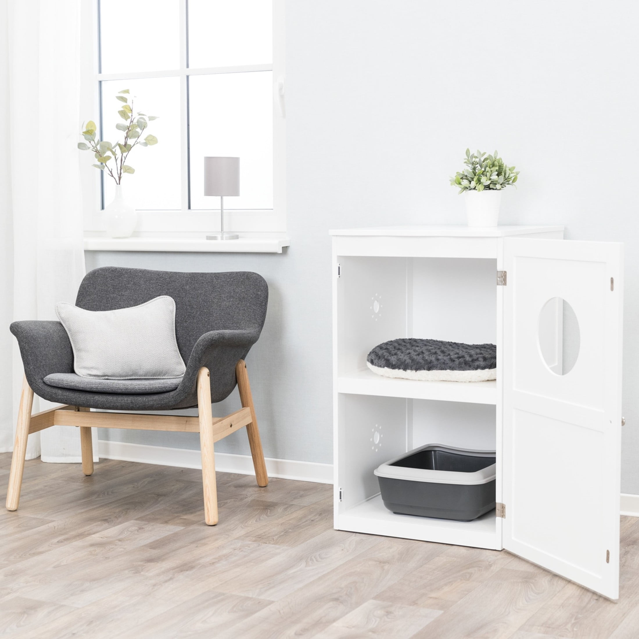 TRIXIE 2-Story Cat Litter Box Enclosure Hidden Litter Indoor Cat Furniture Accent Table, White