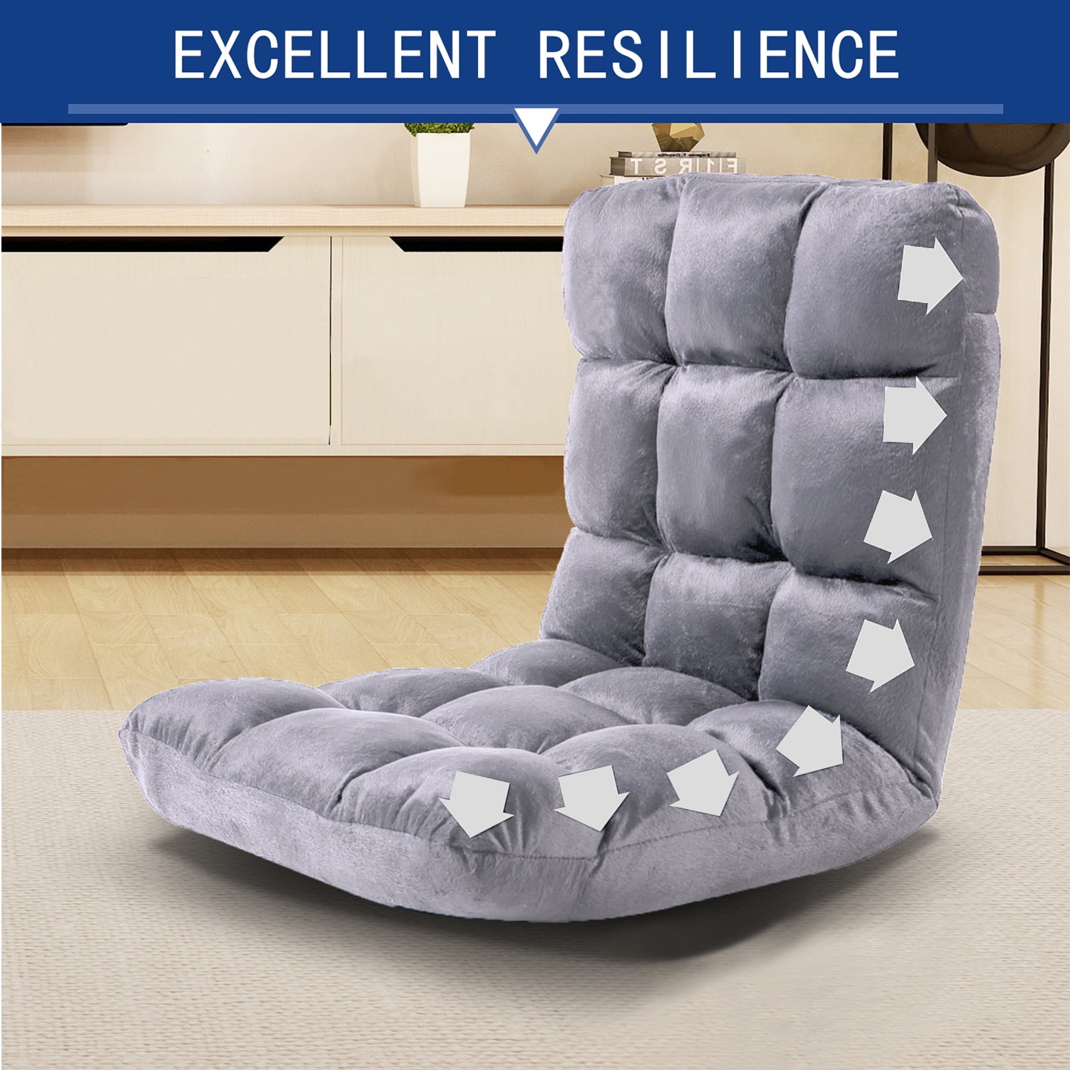 Kadyn Indoor 5-Position Adjustable Floor Chair, Folding Padded Gaming Sofa Chair with Back Support, Lounge Chair for Adults Video Gaming, Gray Kadyn Indoor 5-Position Adjustable Floor Chair, Folding Padded Gaming Sofa Chair with Back Support, Lounge Chair for Adults Video Gaming, Gray