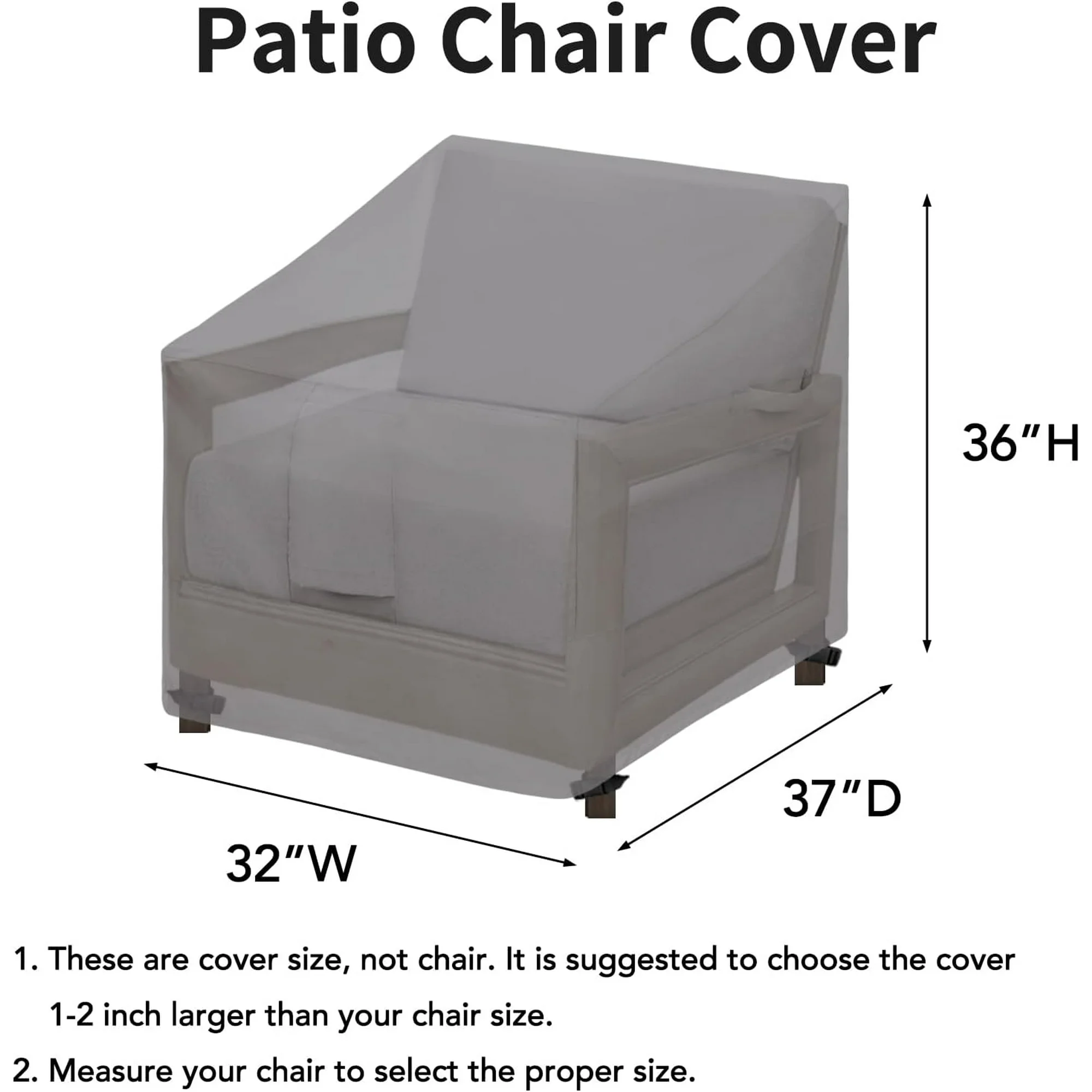 Waterproof Patio Chair Cover UV Resistant Outdoor Chair Cover Weatherproof Lawn Patio Furniture Cover with Tape Sealed Seam (2 Pack-32Wx37Dx36H inch, Grey) Grey 2 Pack-32Wx37Dx36H Grey 2 Grey
